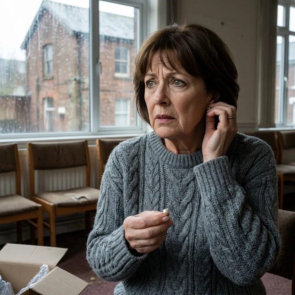 A senior woman gazes out the window in quiet uncertain reflection